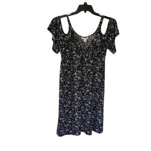 Motherhood Maternity Black & Blue Floral Cold Shoulder Ruffle V-Neck Dress